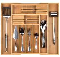 Retractable tool box Bamboo adjustable format Western food utensils tableware tray Household kitchen supplies storage box