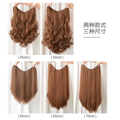 Long curly hair for women, one-piece long hair, fluffy and natural long straight hair, U-shaped wig, hair extension piece, 45cm detail image 4
