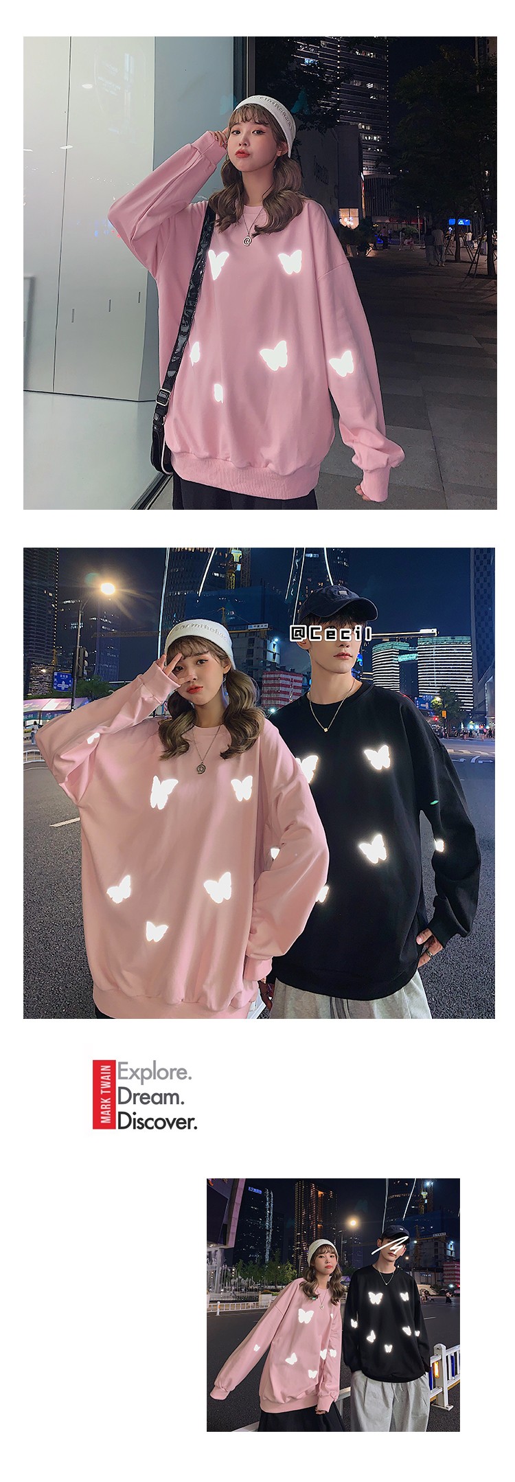 The 2020 new autumn and winter couple's wear, the luminous butterfly loose trendy jacket hoodie, is a must-have on Instagram detail image 2