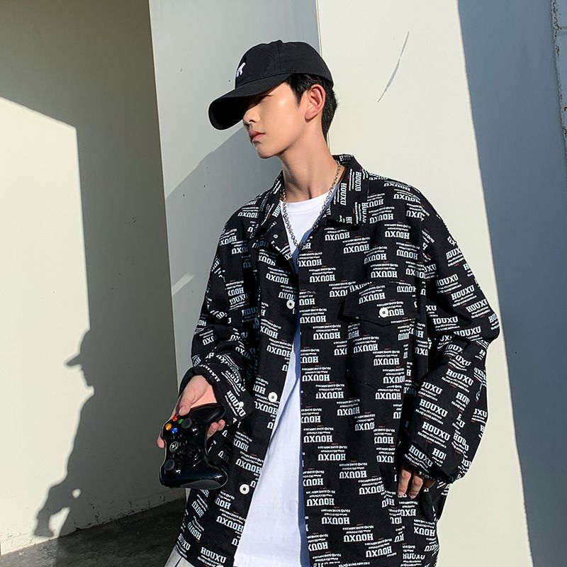 Autumn Hong Kong-style loose lapel jacket, men's letter casual floral jacket, couple style student top Specification image