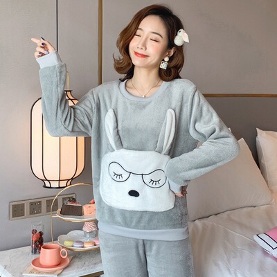Student pajamas, thick and cute clothes, rabbit autumn plush, winter set, coral velvet detail image 2