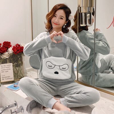Student pajamas, thick and cute clothes, rabbit autumn plush, winter set, coral velvet detail image 4