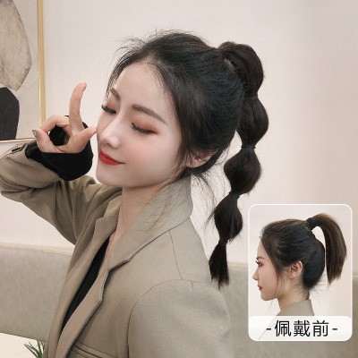 A scratch-and-pull style red lantern bubble braid wig for women, short red natural high ponytail braid, realistic wig tail detail image 1