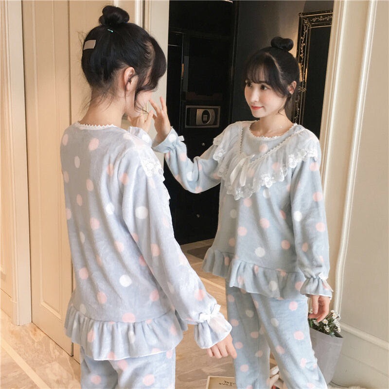 Coral fleece pajamas for women in autumn and winter, Korean sweet and cute princess-style home wear, flannel thickened warm set Item Picture