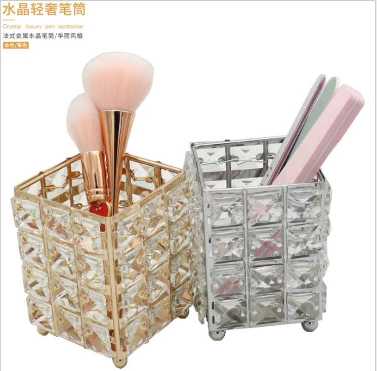 European manicure tools Light luxury nail art Crystal pen holder Makeup brush dust brush nail art storage bucket Creative decoration