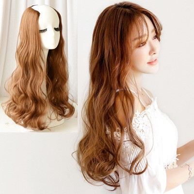 Long curly hair for women, one-piece long hair, fluffy and natural long straight hair, U-shaped wig, hair extension piece, 45cm detail image 5