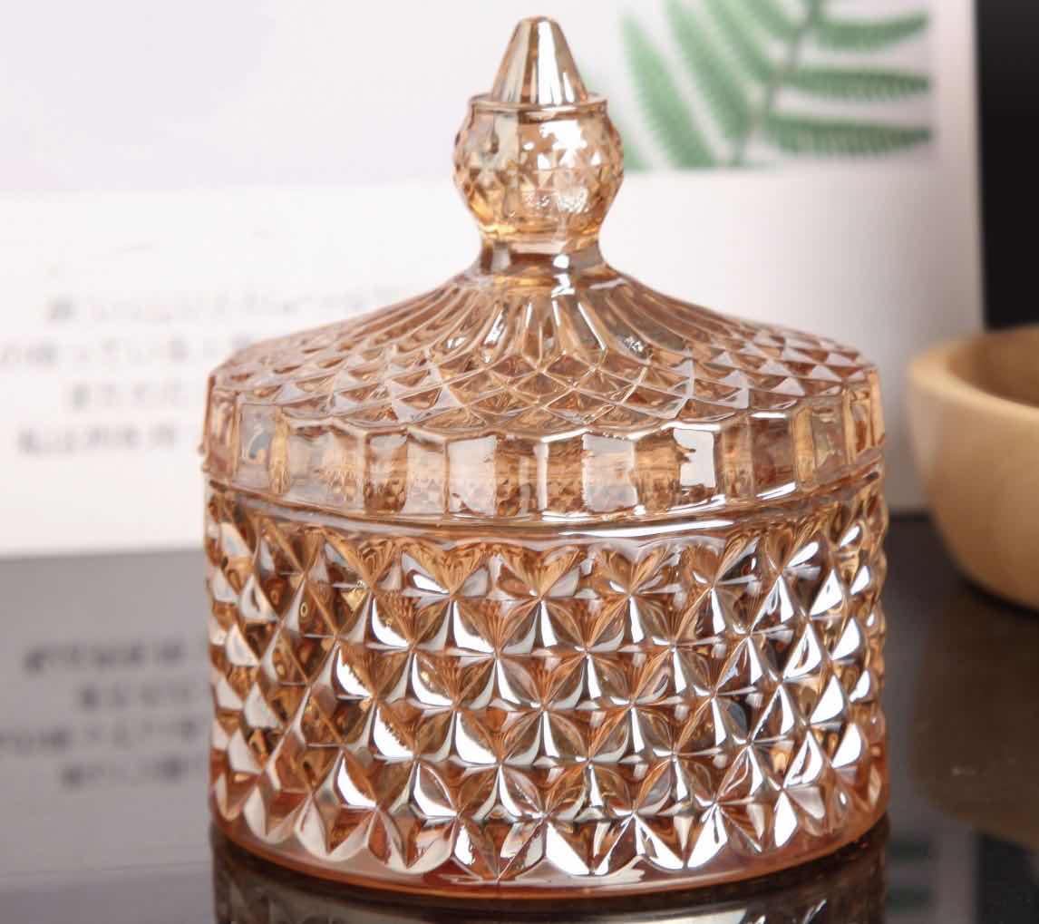 玻璃糖缸 小钻石糖缸 金 灰 琥珀