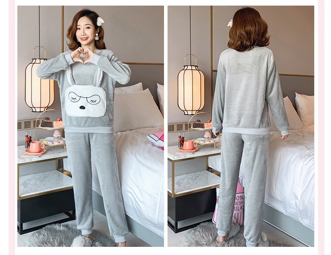 Student pajamas, thick and cute clothes, rabbit autumn plush, winter set, coral velvet detail image 5