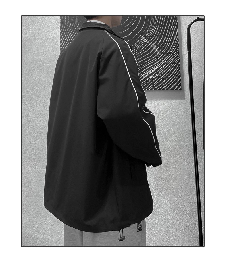 Jacket men, windbreaker men, autumn wear men, dark pluse-sized men, loose ins reflective stripe lapels, back-to-school season detail image 8