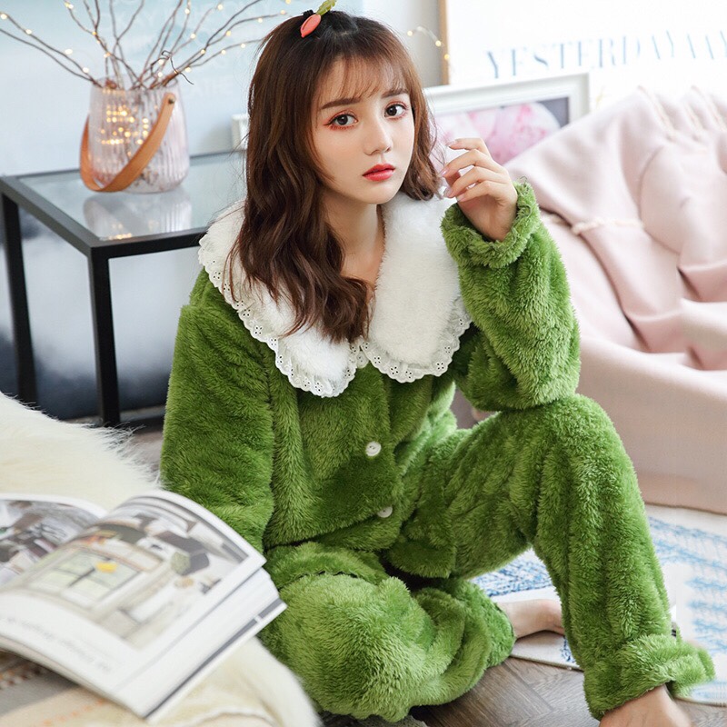 New coral fleece pajamas for women in autumn and winter, thick, warm, sweet and cute flannel home wear two-piece set in pink Application Scenario