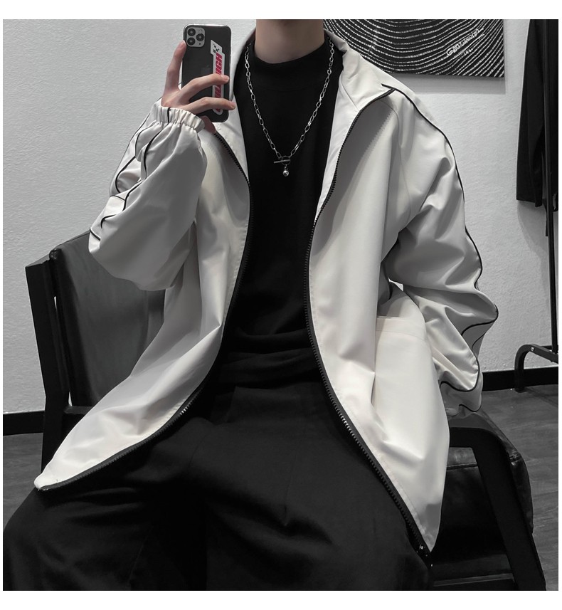 Jacket men, windbreaker men, autumn wear men, dark pluse-sized men, loose ins reflective stripe lapels, back-to-school season detail image 14