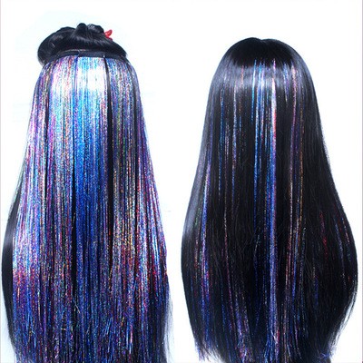 Seamless hair extension, gold thread hair, colorful hair thread, ethnic style hair accessories, rainbow bright thread, shining laser super glittering colorful thread detail image 1