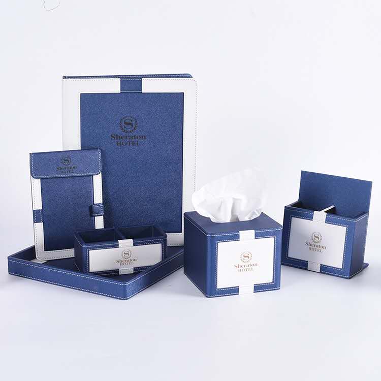 Hotel leather goods set, tissue box, notepad
