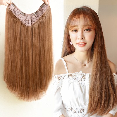 Long curly hair for women, one-piece long hair, fluffy and natural long straight hair, U-shaped wig, hair extension piece, 45cm detail image 1