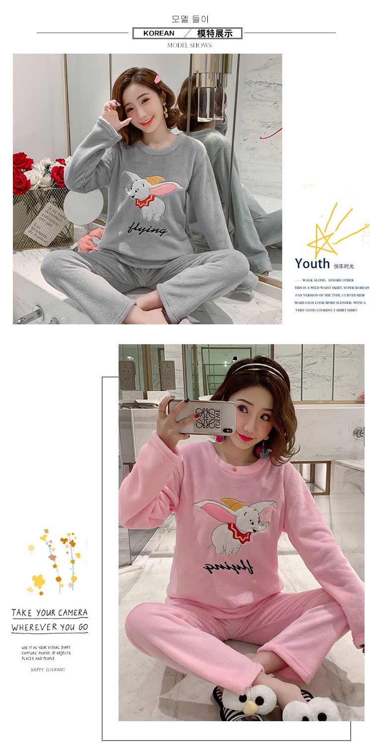 秋冬季珊瑚绒睡衣女加绒加厚日系爆款可爱小丸子法兰绒套装家居服详情图6