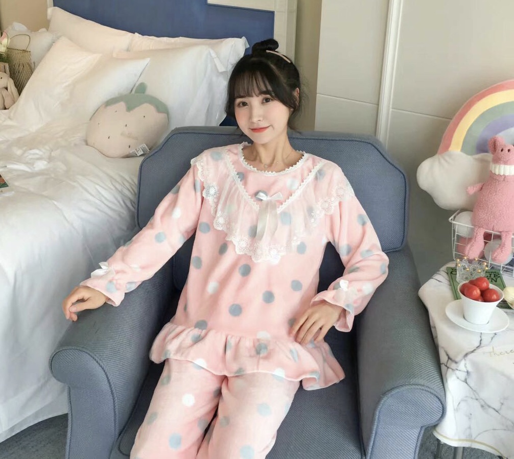 Coral fleece pajamas for women in autumn and winter, Korean sweet and cute princess-style home wear, flannel thickened warm set undefined