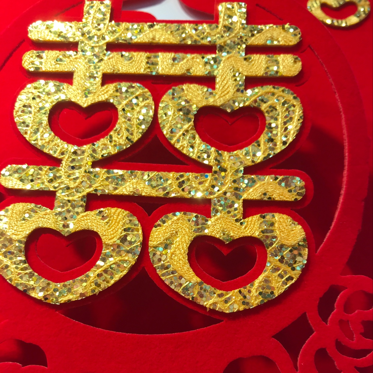 Wedding supplies, "Xi" character non-woven fabric, popular three-dimensional wedding stickers, gold wedding stickers Specification image