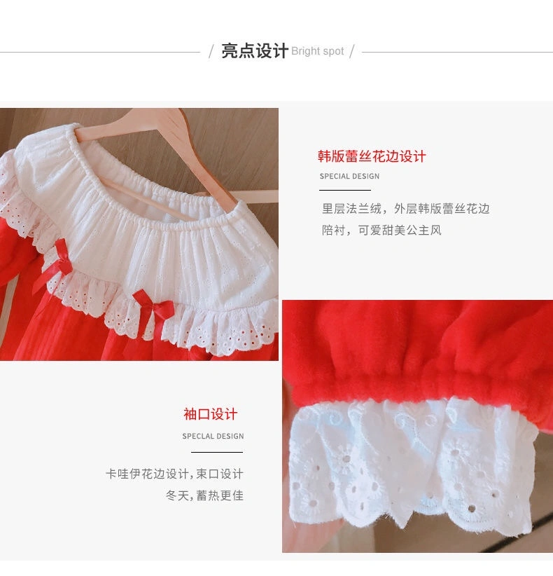 New princess-style pajamas for women in autumn and winter, coral fleece thickened and flannel Korean style cute home wear set for winter detail image 4