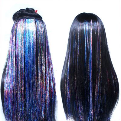 Seamless hair extension, gold thread hair, colorful hair thread, ethnic style hair accessories, rainbow bright thread, shining laser super glittering colorful thread
