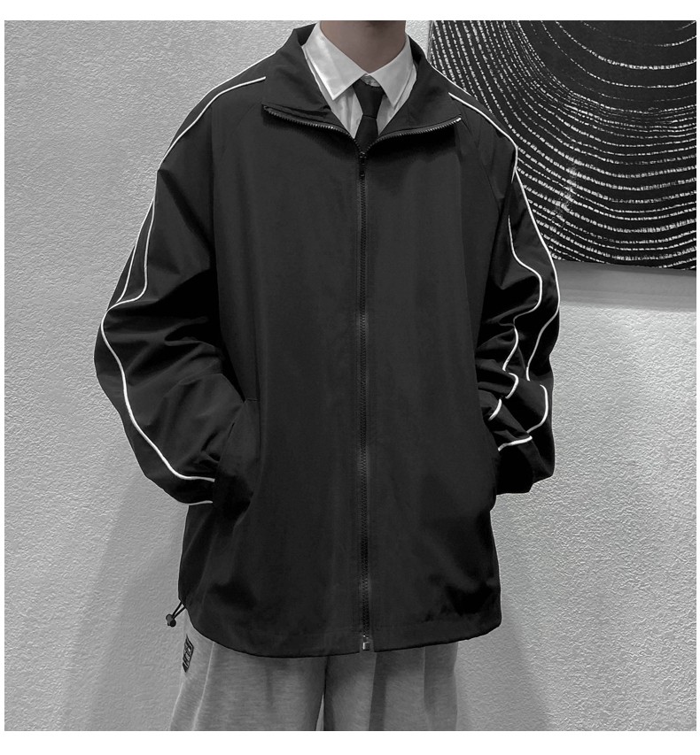 Jacket men, windbreaker men, autumn wear men, dark pluse-sized men, loose ins reflective stripe lapels, back-to-school season detail image 10