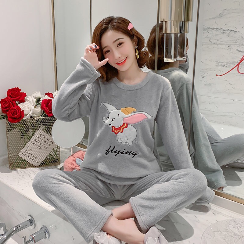 秋冬季珊瑚绒睡衣女加绒加厚日系爆款可爱小丸子法兰绒套装家居服详情图4