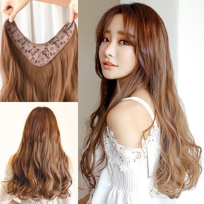 Long curly hair for women, one-piece long hair, fluffy and natural long straight hair, U-shaped wig, hair extension piece, 45cm detail image 2