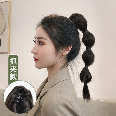 A scratch-and-pull style red lantern bubble braid wig for women, short red natural high ponytail braid, realistic wig tail detail image 3