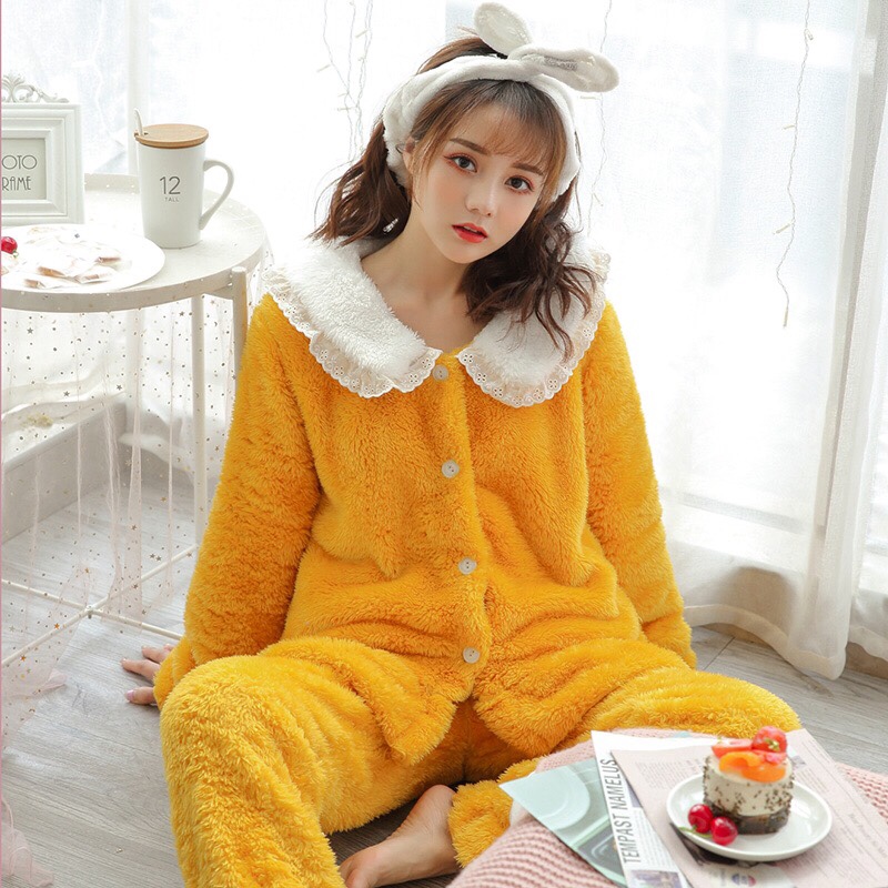 New coral fleece pajamas for women in autumn and winter, thick, warm, sweet and cute flannel home wear two-piece set in pink Specification image