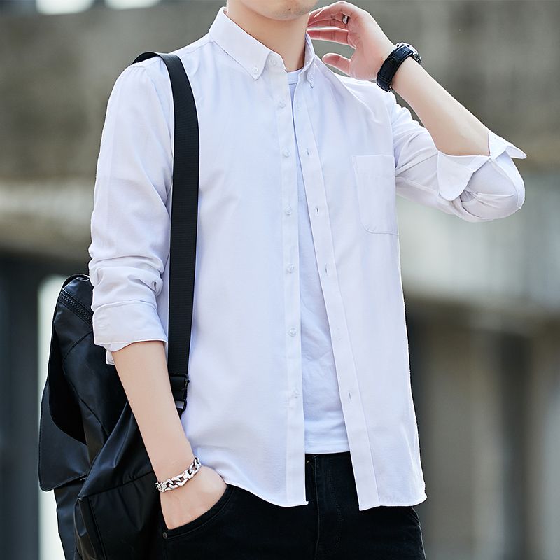 The new Oxford long-sleeved couple shirts for men and women, the Korean-style slimming business casual cool shirt trend Specification image