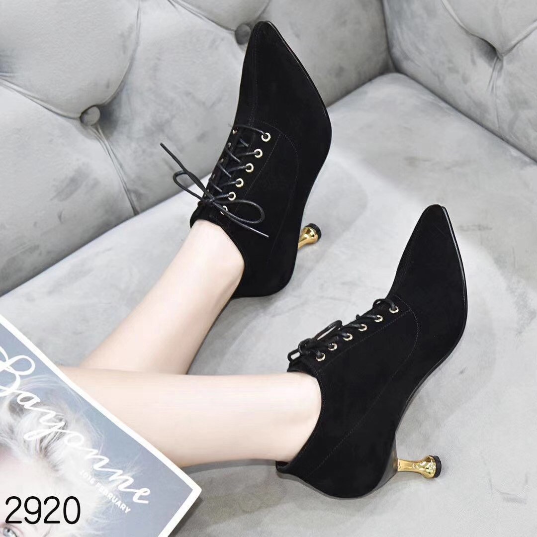 European women's shoes New autumn leather suede pointe lace-up side zipper fashion high heel ankle boots thumbnail
