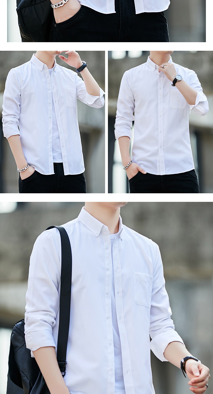 新款牛津纺长袖情侣衬衫男女长袖韩版修身商务休闲帅气衬衣潮详情图5