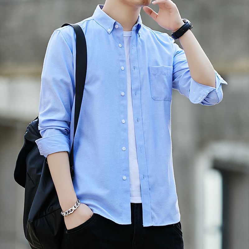 The new Oxford long-sleeved couple shirts for men and women, the Korean-style slimming business casual cool shirt trend