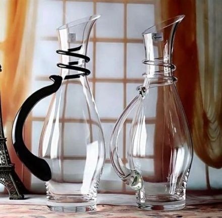 European black handle/transparent crystal decanter with handle pour flask 1000ML thumbnail
