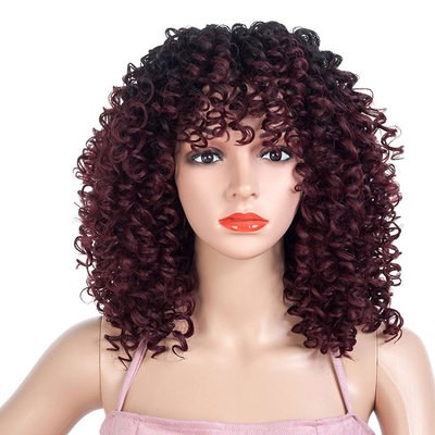 New gradient color African small curly synthetic fiber wig cover for women's long curly hair in Europe and America detail image 1