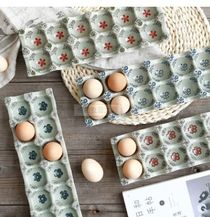 Mingxuan Japanese under glaze color ceramic egg tray 12 divided rectangular egg tray storage box kitchen household