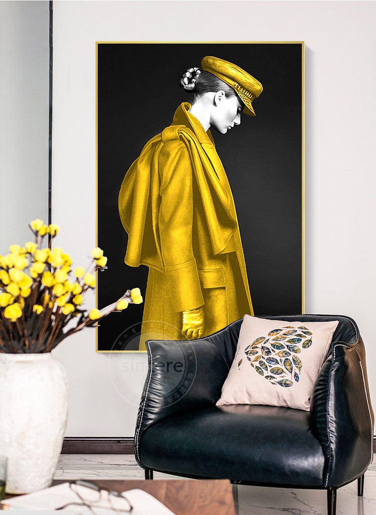 Women's light luxury living room wall paintings, modern and simple figure decorative paintings, model room, club, large-sized entrance mural detail image 3
