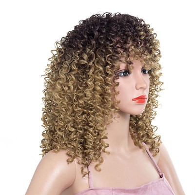 New gradient color African small curly synthetic fiber wig cover for women's long curly hair in Europe and America detail image 5