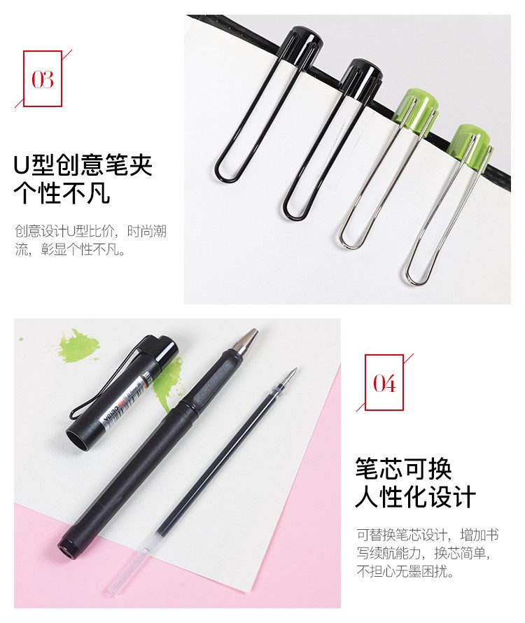 Vio A2 neutral black and green student office business instruction signature prescription Finance tipping pen U-shaped cap pic 4