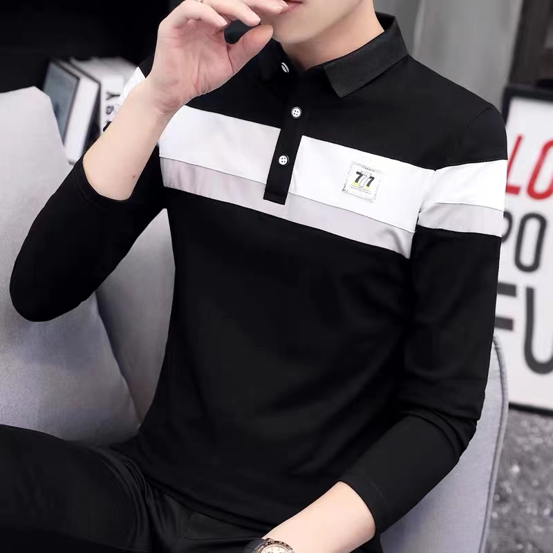 青少年时尚翻领长袖polo衫6610#。产品图