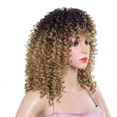 New gradient color African small curly synthetic fiber wig cover for women's long curly hair in Europe and America Application Scenario