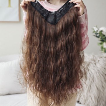 V-shaped wig pieces, women's water ripple one-piece curly hair pieces, seamless and fluffy detail image 2