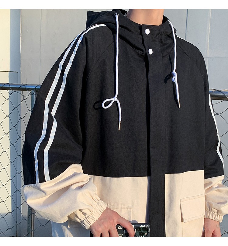 Autumn workwear hooded jacket, Hong Kong-style loose, sporty and casual trendy men's jacket detail image 9