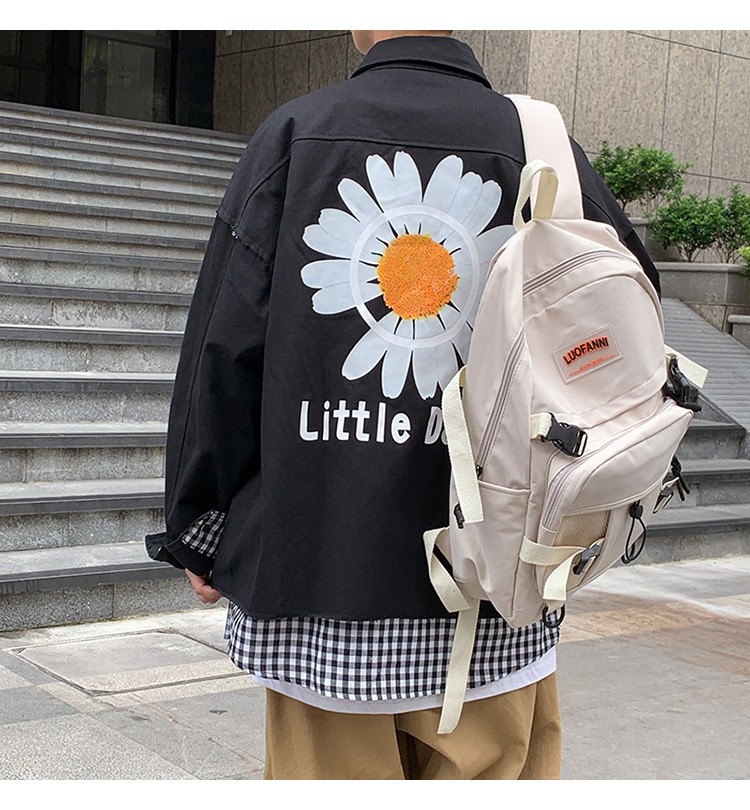 Hong Kong-style autumn checkered jacket, trendy men's lapel casual chrysanthemum print jacket outdoor scene detail image 2