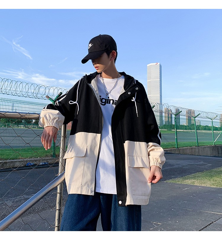 Autumn workwear hooded jacket, Hong Kong-style loose, sporty and casual trendy men's jacket detail image 11