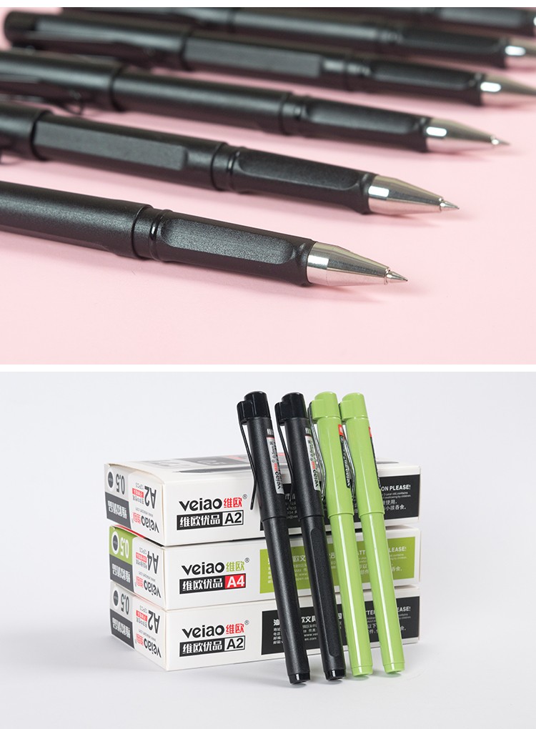 Vio A2 neutral black and green student office business instruction signature prescription Finance tipping pen U-shaped cap pic 7