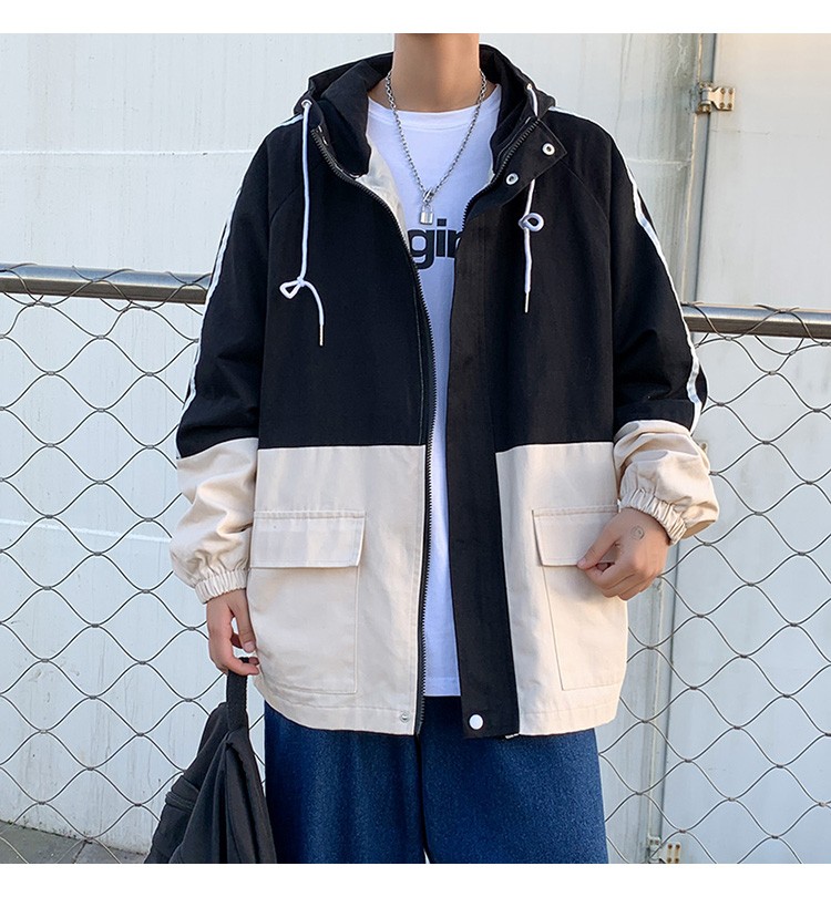 Autumn workwear hooded jacket, Hong Kong-style loose, sporty and casual trendy men's jacket detail image 12