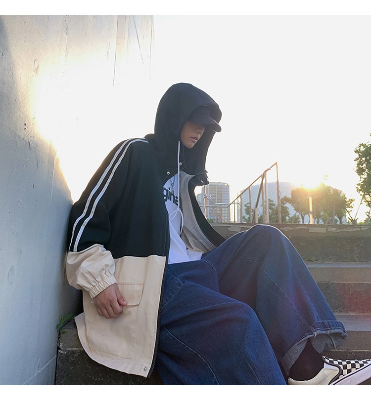 Autumn workwear hooded jacket, Hong Kong-style loose, sporty and casual trendy men's jacket detail image 16