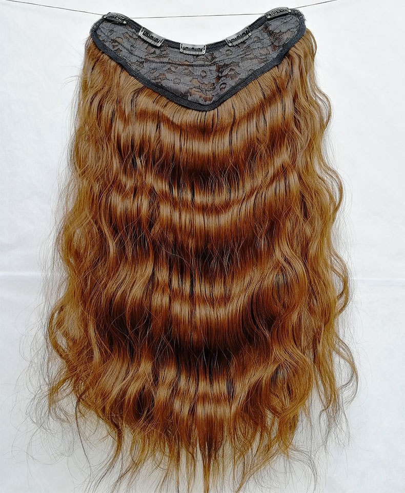 V-shaped wig pieces, women's water ripple one-piece curly hair pieces, seamless and fluffy detail image 5