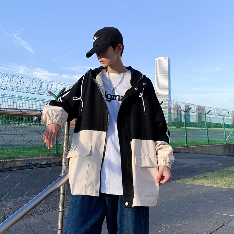 Autumn workwear hooded jacket, Hong Kong-style loose, sporty and casual trendy men's jacket Specification image