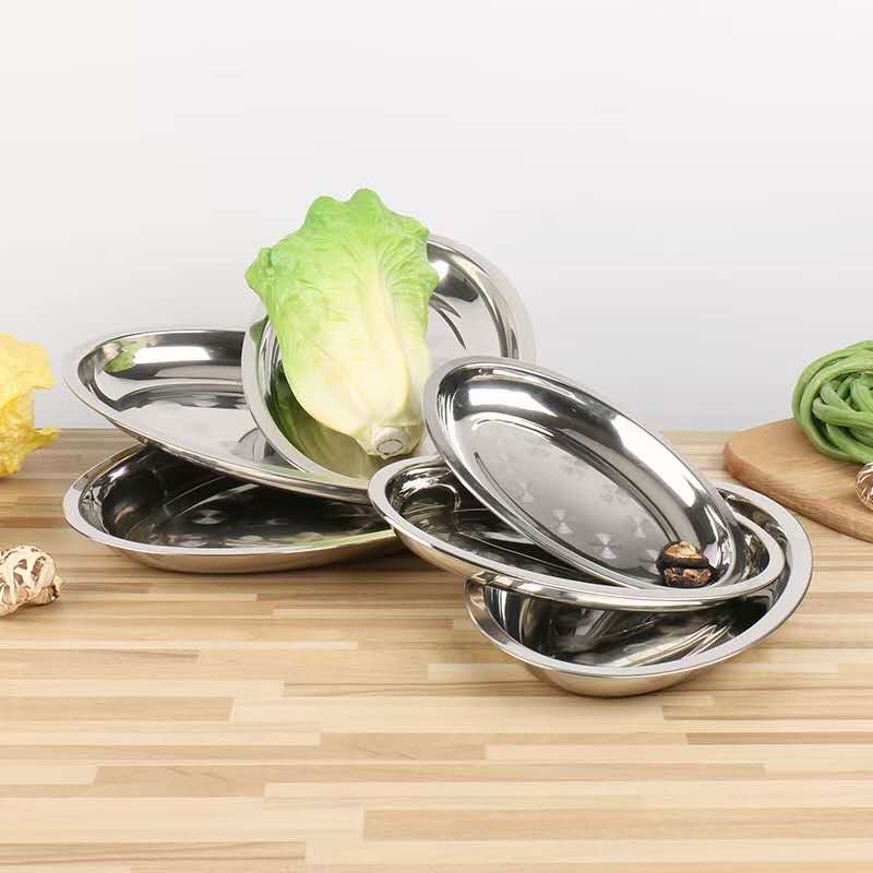 Stainless Steel Non-Magnetic Egg-Shaped Plate, Fish Plate, Oval Plate Specification drawing